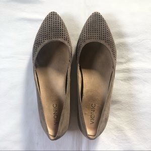 Vionic Posey Perforated Point Toe Suede Leather Flats